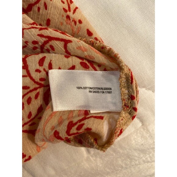 Old Navy Blouse Size Medium Top Orange Red Long Sleeve V Neck Textured Cotton - Picture 7 of 11